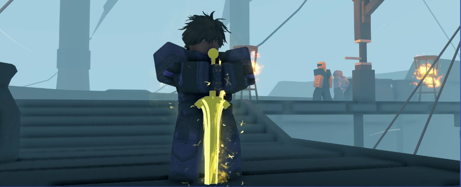 Excalibur glowing gold on a ship's deck