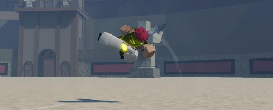 Fanalis fighter throwing a flying kick in the arena