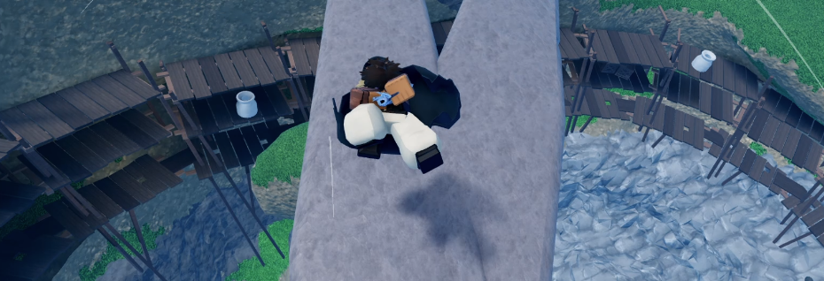 A dualsword wielder above the village