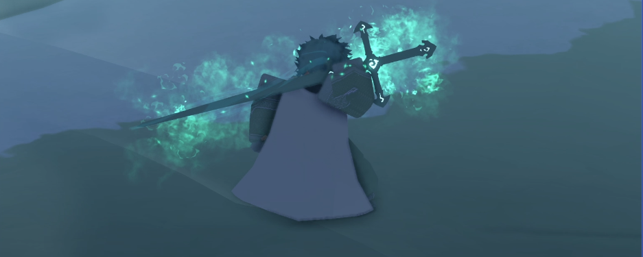 The Ruined King greatsword surrounded by spectral green flames